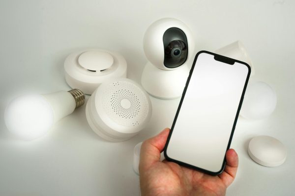 pexels-photo-27523128-27523128 Showcase of various smart home devices controlled via a smartphone, highlighting automation and security.